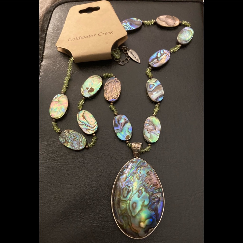 COLDWATER CREEK Paua Shell Abalone Silver Necklace NWT!